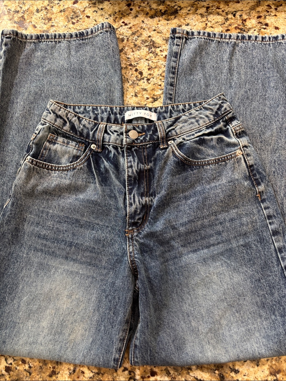 Witty Folk High-Rise Straight Leg Jeans - Washed Blue